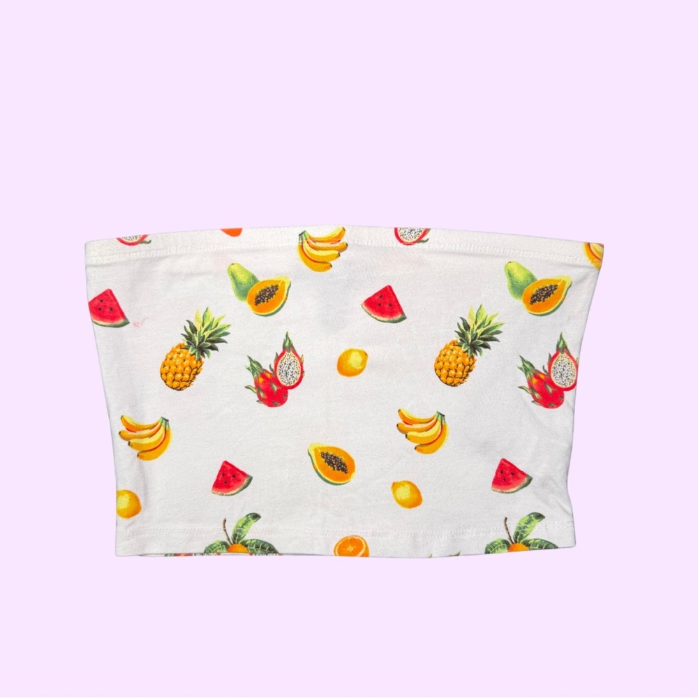 Forever 21 White Tropical Fruit-Print Bandeau